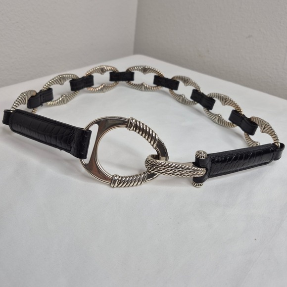 Brighton Accessories - Vintage Brighton Black Croc Leather Silver Chain Link Belt Size 30 B30943 Rodeo